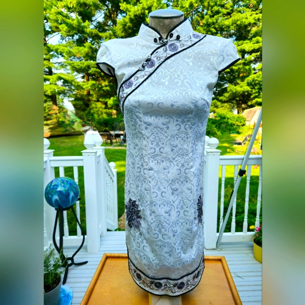 Rare Cheongsam Qipao White Mini Dress Size Small